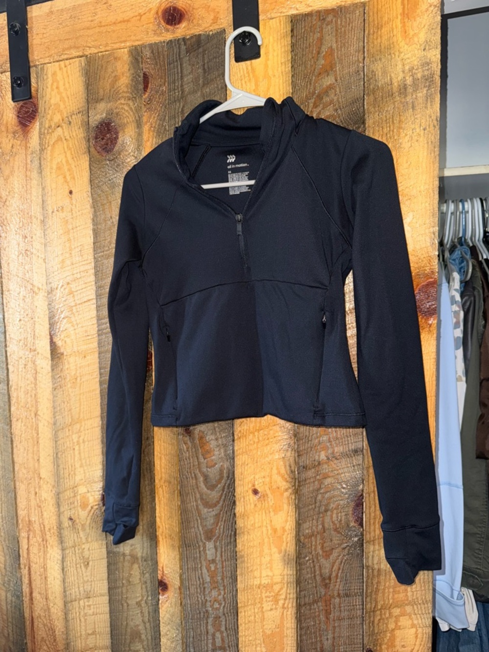 all in motion Black Long-Sleeve Half-Zip Hoodie